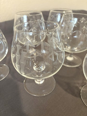 Vintage Noritake Sasaki Bamboo etched Crystal Set 6 Brandy Snifter 4.25″