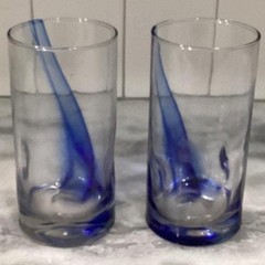 Libbey Impressions Cobalt Blue Ribbon Tumblers, Set of 2, Swirl Dimpled Glasses