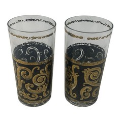 Vintage Culver Ltd ‘Ebony’ Gold Black Highball Glasses Set Of 2