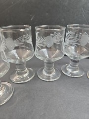 Cristal d’Arques Durand Gray Cut Thistle Cordial Glass Set of 7 France 3.5″