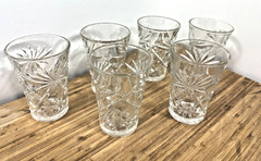 6 Anchor Hocking Prescut 8 oz Oatmeal Pattern Glasses EXC
