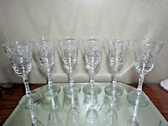 6- Rock Sharpe 3005-2 Etched Floral Water Goblets 1930-1940