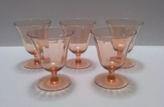 Set 5 Vintage Amber Pedestal Cordial Barware Glasses 4oz Depression Glass 3.75″H
