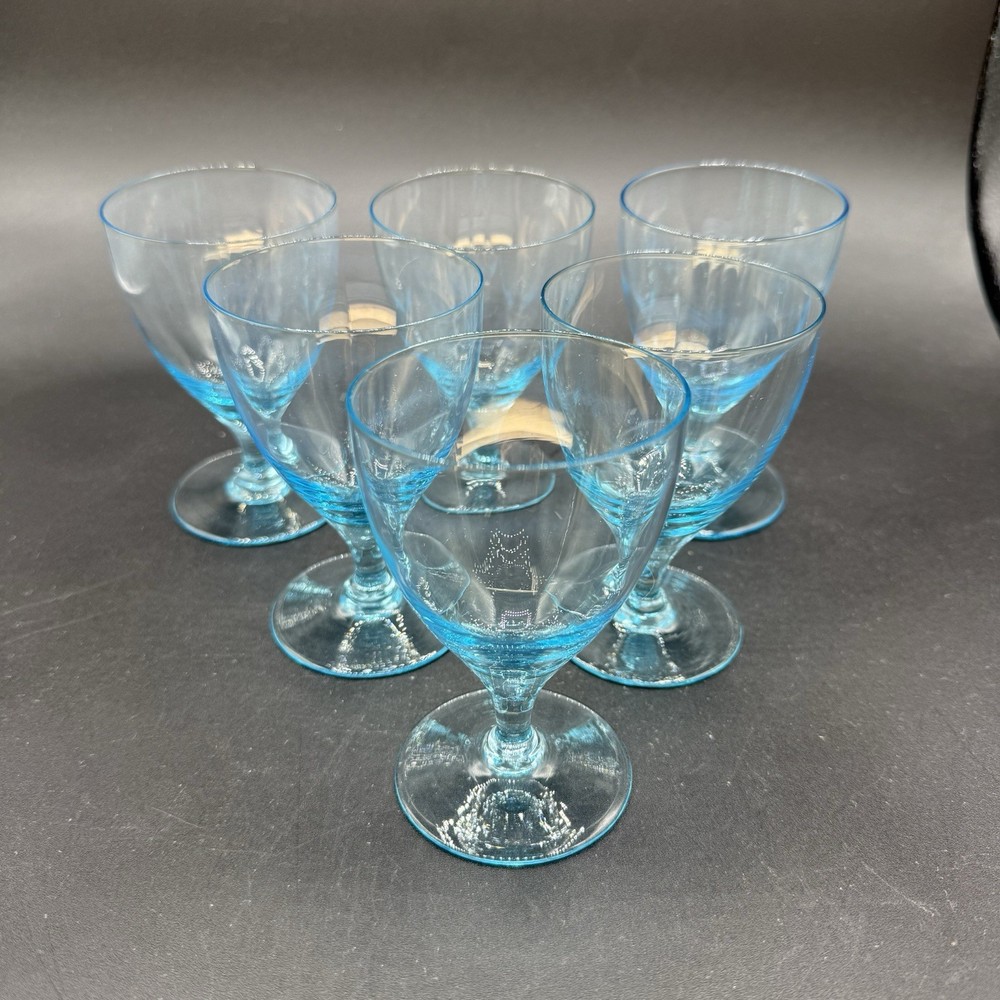 6 VTG Bryce Aqua Cerulean Blue Juice Glasses Mid Century Goblets Cocktail