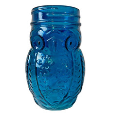 Style Setter Glass Owl Jar Teal Blue ~ No Lid Candle Holder Storage Jar Drinking