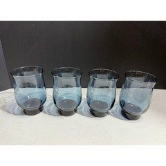 Pfaltzgraff Yorktowne Blue Glassware Set of 4 Juice Water Tumblers Floral USA