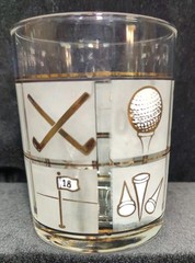 Vintage Culver USA Golf Glass Cocktail Gold Frosted Fairway Mcm Old Fashion Set