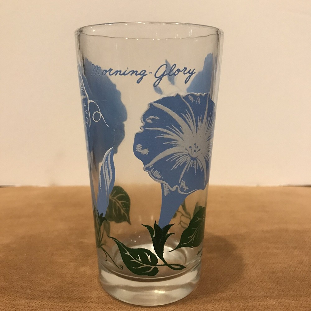Vintage Boscul Peanut Butter Flower MORNING GLORY Blue White Drinking Glass 5”