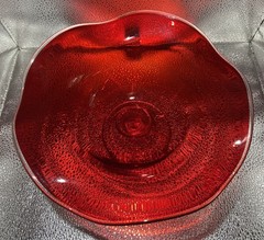 Ruby Red Glass Footed Pedestal Ruffled Edge Bowl 9”x4.5”