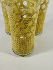 Drinking Ice Tea Water Glasses Set 3 Libbey Woven Cane Rattan Bamboo Vintage Ret