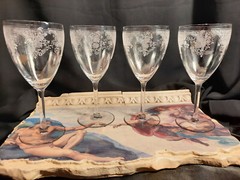 4 Vintage/Antique Fostoria MELROSE Needle Etch Water Goblets Wine Glasses Set