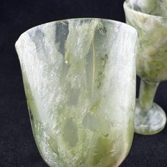 Vtg Green Onyx Marble Wine Goblets Cordial Cups Earthy Vibrance Hand Carved 3.5”