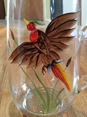 4 Vintage Clear Hand Painted Pheasants Ice Tea Glasses Tumblers w/ 84oz Pitcher
