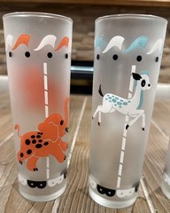 Vintage 1950s Libbey Carousel Merry Go Round Frosted Highball Glasses Set of 4