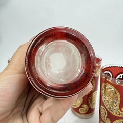 4x Culver Paisley 22K Gold & Red Highball Drinking Glasses Vintage MCM 5.5″ Set