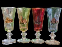 Set 4 MCM Italy aperitif cocktail liqueur glasses gilded Venice scenes Venezia