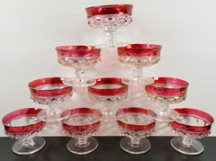 10 Tiffin Franciscan Kings Crown Ruby Flashed Champagne Sherbet Set Vintage MCM
