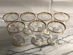 Vintage Gold Rim Water Ice Tea Goblets, Dessert/Sherbert & Cordial Glasses