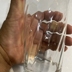 4 Clear Glass Tumbler Gold Rim Ribbed Swirl Weighted Bottom 6.5”. A49