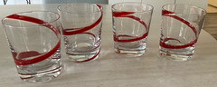 4 Pier One 4 1/4” Double Old Fashioned Whiskey Tumblers Red Swirl/Swirline Blown
