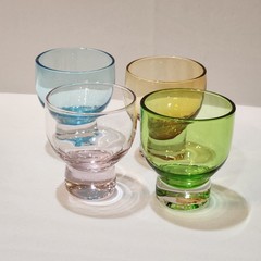 VTG Colored Glass Footed Tumblers Set of 4 Clear Base Pink Blue Amber Green MCM