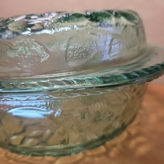 Libbey Orchard 3 QT. Fruit Green Glass Embossed Deep Casserole Dish Lid Baking