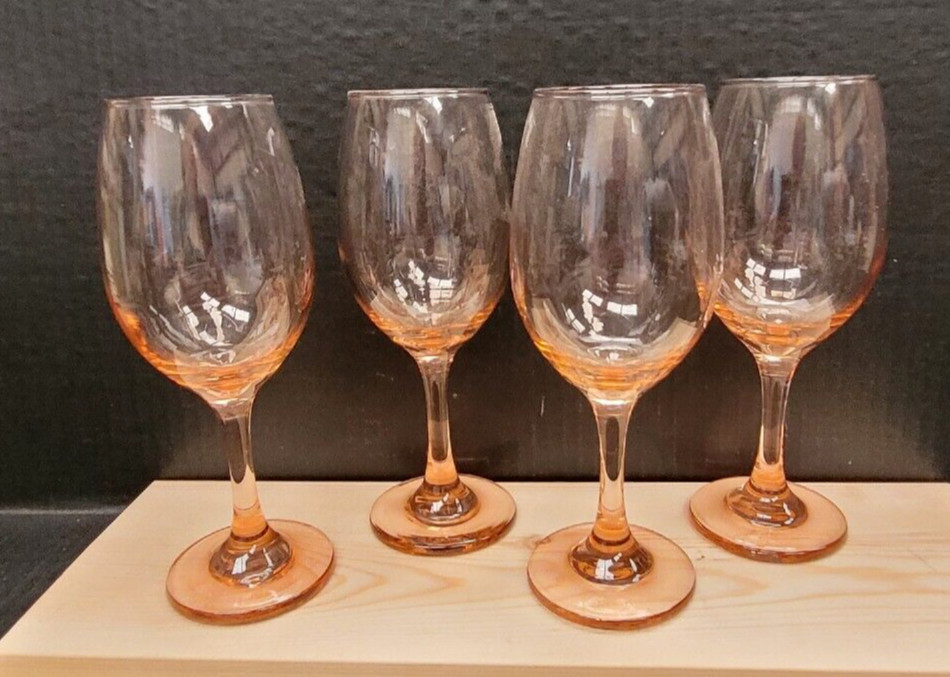 *Set of 4* ROSE/CORAL/PINK/SALMON 8.25″ Wine/Water/Spritzer Glasses/Modern