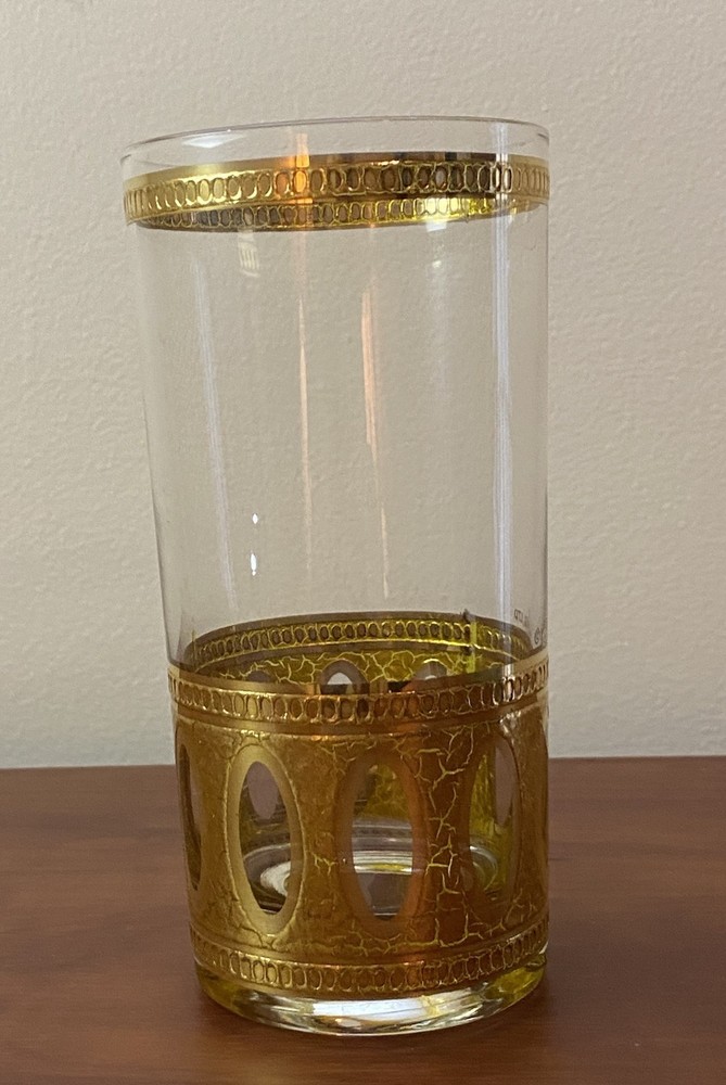 Vintage Culver Antigua Highball Glass 5 5/8″ MCM Gold Detail Cocktail Tumbler