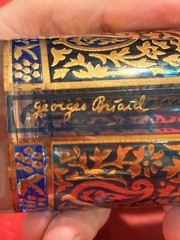 Vintage Georges Briard Sari Blue 22K Gold Paisley Glasses 4pc Signed
