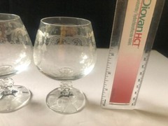 4 Vtg Bohemian Crystal Cascade Snifters Brandy Etched Swag Knob Stem Panel Base