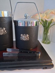 Japanese Heraldic Crest Bar Set w/Rare Red Liners; 3 Pc Set! Bucket/Cooler/tongs