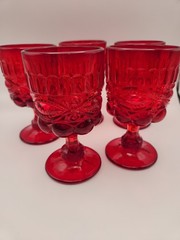Vintage L.G. Wright Eye Winker Ruby Red Water Goblets Set of 5 Mosser Glass