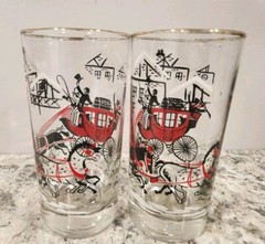 Vintage Christmas Set 2 Cott Coaching Days Libbey 14 oz. Glasses Carriage Horses