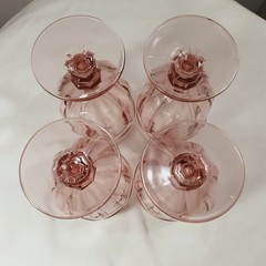 Vintage Set 4 Libbey Duratuff Rose Pink Glass Footed Goblet Water Wine