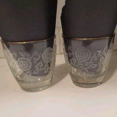 Vtg Homer Laughlin Glasses Set of 2 Lacey Queen Esther White Flowers Gold Rim