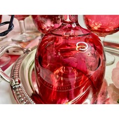 Vintage Cranberry Red Thumbprint Goblets – Mid-Century Coin Dot Glassware, set 9