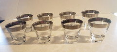 SET 8 DOROTHY THORPE SILVER RIMMED GLASS TUMBLERS COCKTAIL 2 3/4″ TALL GLASSES