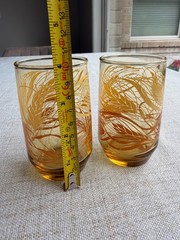 Pair of 2 Vintage Anchor Hocking Amber Golden Wheat Harvest Juice Glasses 4″