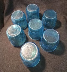 Vintage Anchor Hocking Spring Song Daisy Blue Juice Glass Set/2 Mid Century USA