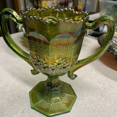 Fenton Orange Tree Green Carnival Glass Loving Cup
