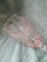 Pink Wine Water Goblet 8 1/4” 10oz Elegant Etched Glass