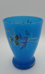 Antique French Blue Opaline Enameled Glass Tumbler