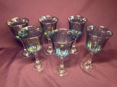Fostoria 1960’s Blue Iridescent 7.5″ Wilma Wine Goblets Set of 6
