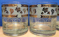 Vintage Rocks Glasses. Whiskey Bourbon. Cera 22KT Gold Grape Leaves Set Of 5