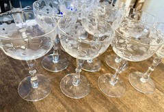 Vintage Set 10 Etched Coupe Champagne Glasses Grapes/Vines 1930 Tiffin Style