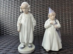 RARE Pair of ROYAL COPENHAGEN Figurines:Girl w/book,Sandman Boy w/ Umbrella Mint