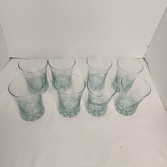 Libbey 8 ounce Aqua Blue Clear Drink Glasses Bubble Bottom Base Flared Rim (8)
