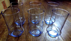 MCM Vtg Set Lot of 6 Libbey IMPROMPTU Azure Blue Glasses Drink Bulb bottom 12 oz