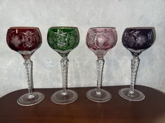 4 AJKA MARSALA CUT TO CLEAR CRYSTAL WINE HOCK GOBLETS GLASSES 8 1/4” T