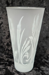 Frosted Water Glass with etched floral designs 5 in set all different unmarked